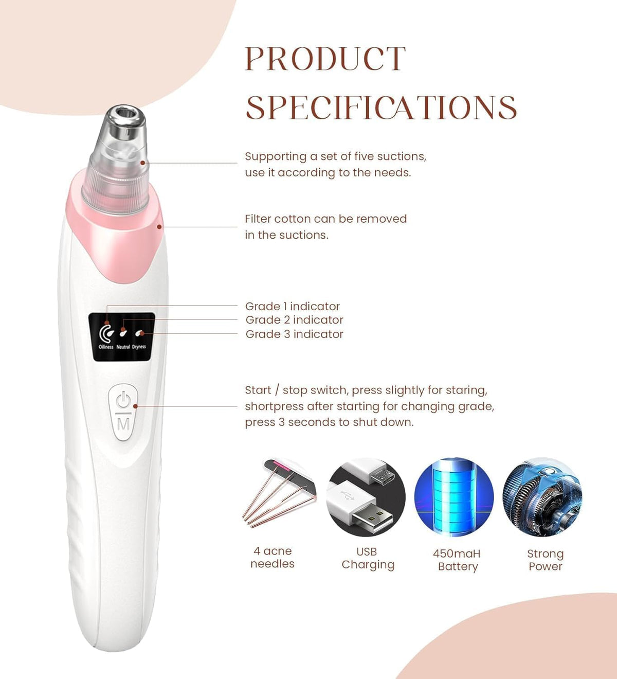 2025 Blackhead Remover Pore Vacuum,Facial Pore Cleaner-5 Suction Power,5 Probes,USB Rechargeable