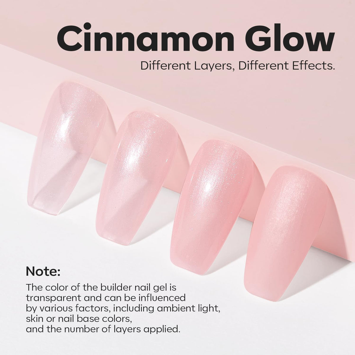 modelones Builder Nail Gel, 8-in-One Pink Shimmer Builder, Sparkle Glitter Pink Rubber Base Gel