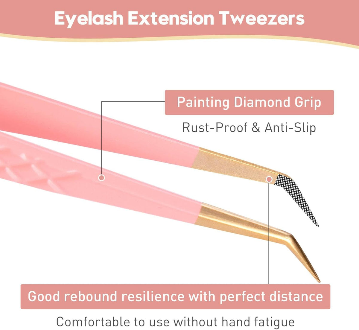 Ms.Queen Lash Tweezers for Eyelash Extensions,5Pcs Precision Fiber Tip Grip Curved 45 90 Degree