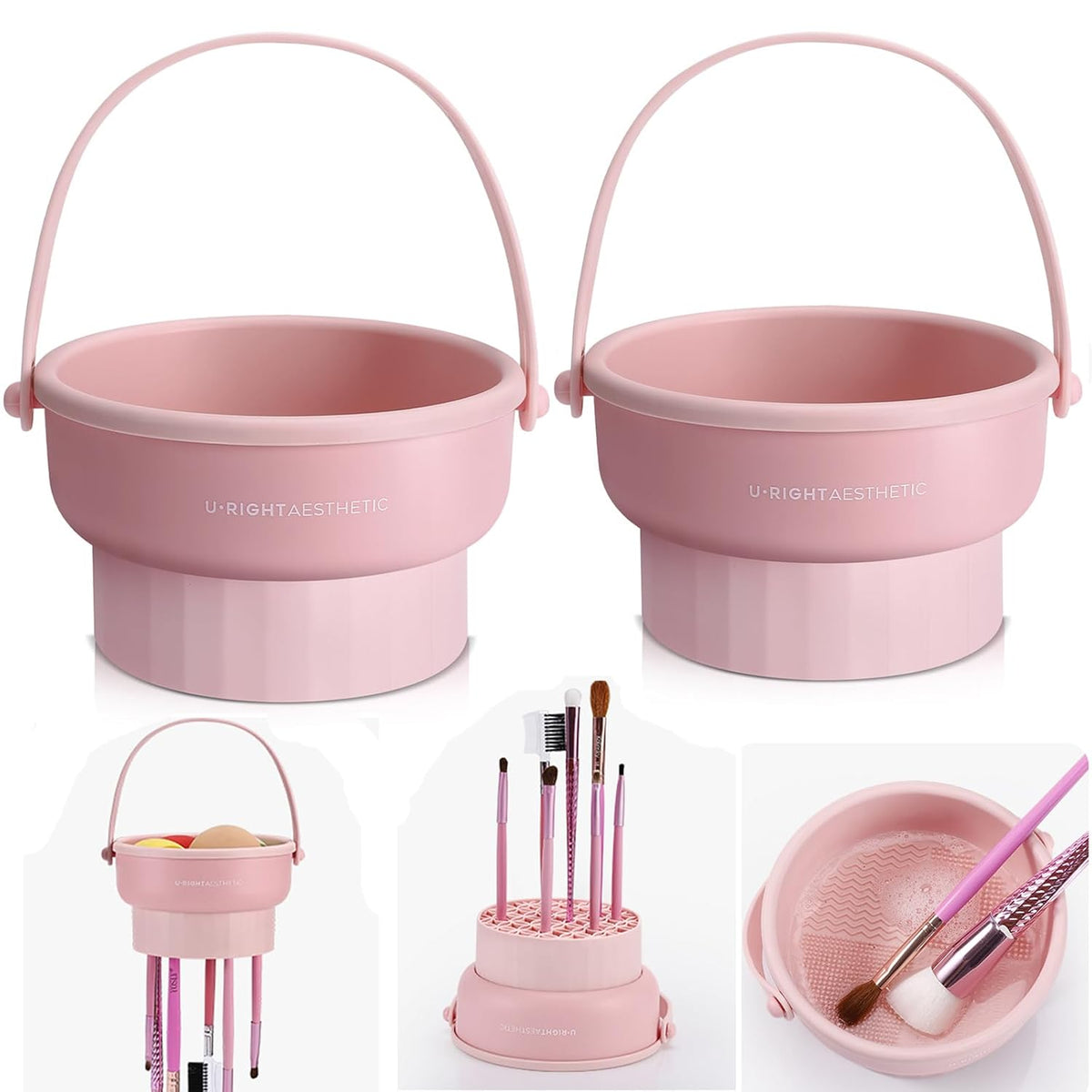 2 Pack Makeup Brush Cleaner Mat 3 in 1 Silicone Makeup Brush Cleaner Makeup Brush Cleaning Bowl