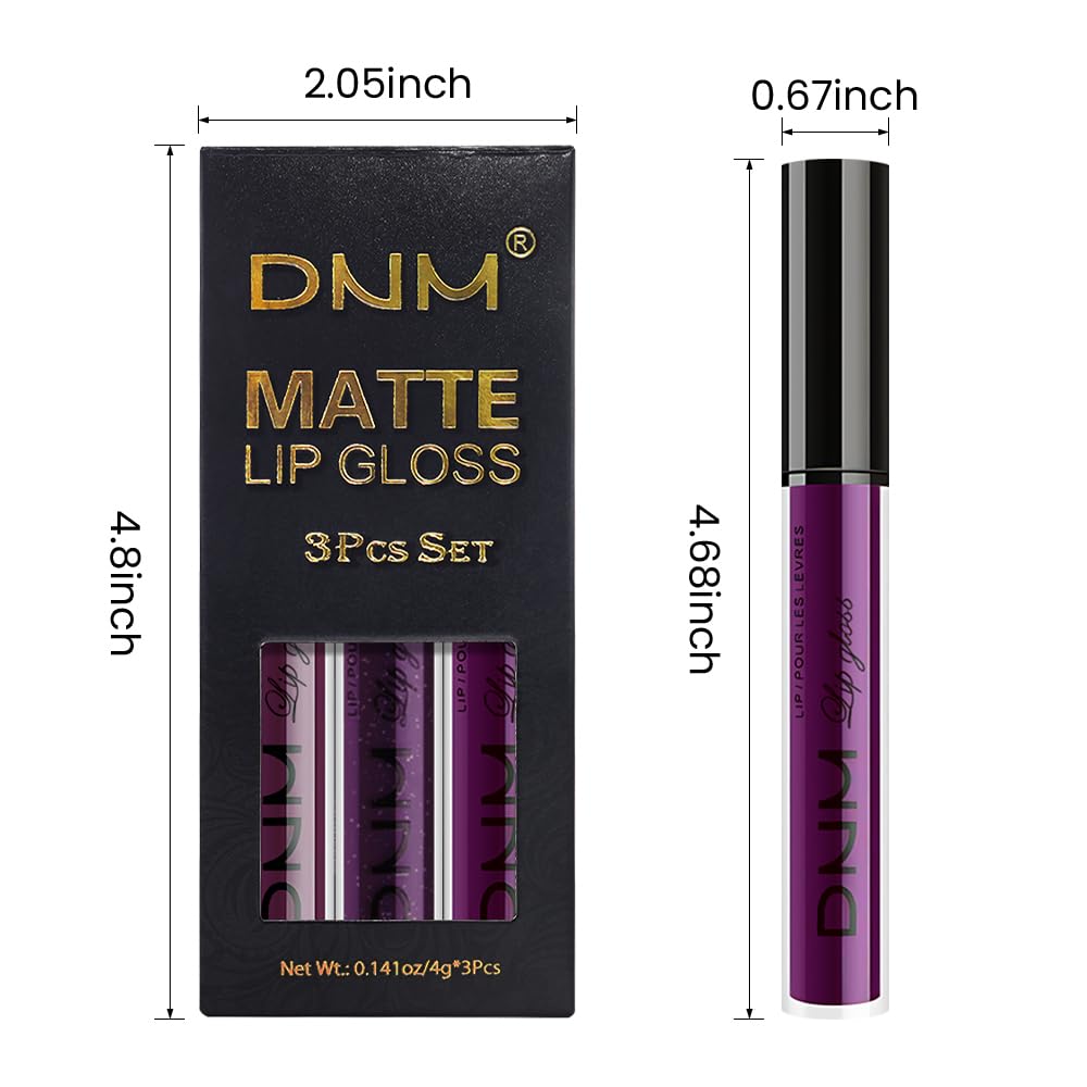 evpct 3Pcs Burgundy Red Dark Purple Matte Liquid Lipstick Lip Stain Sets for Women, Matte Lipstick