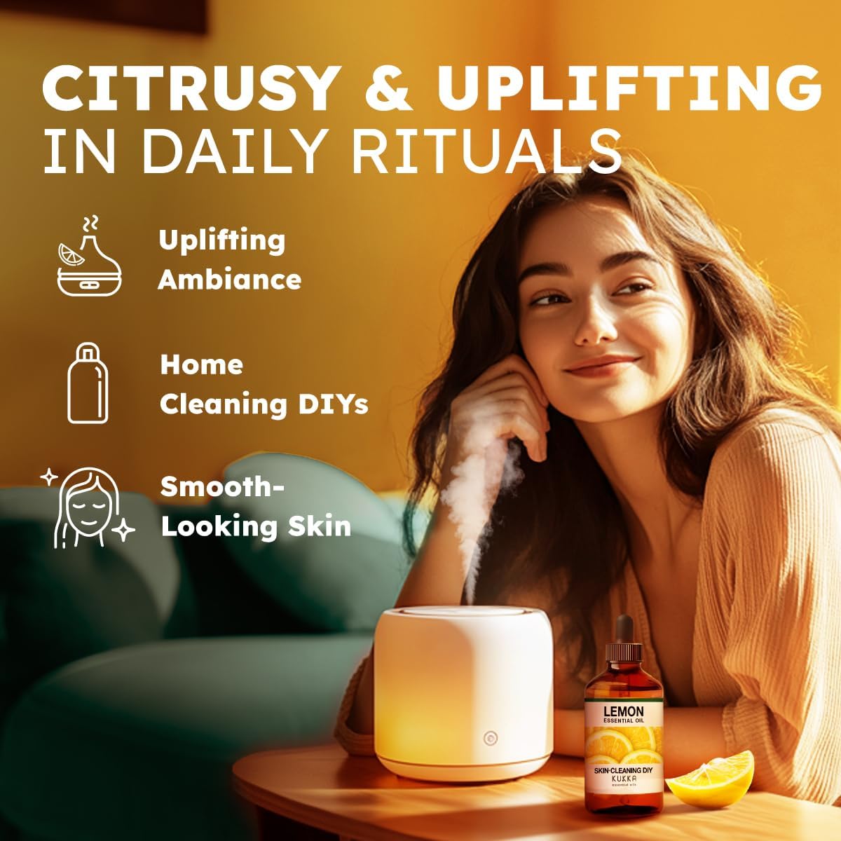 Kukka Lemon Essential Oil for Skin Cleaning - 4 Fl Oz - Fresh Lemon Scent, for Diffuser