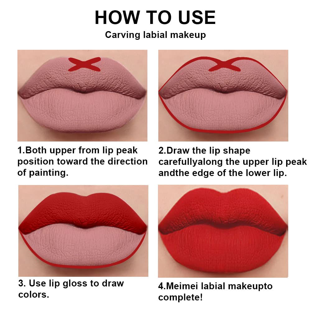 evpct 2Pcs Ruby Red Matte Lip Liner and Lipstick Combo Red Lip Gloss Stains Pencil Makeup Set Women