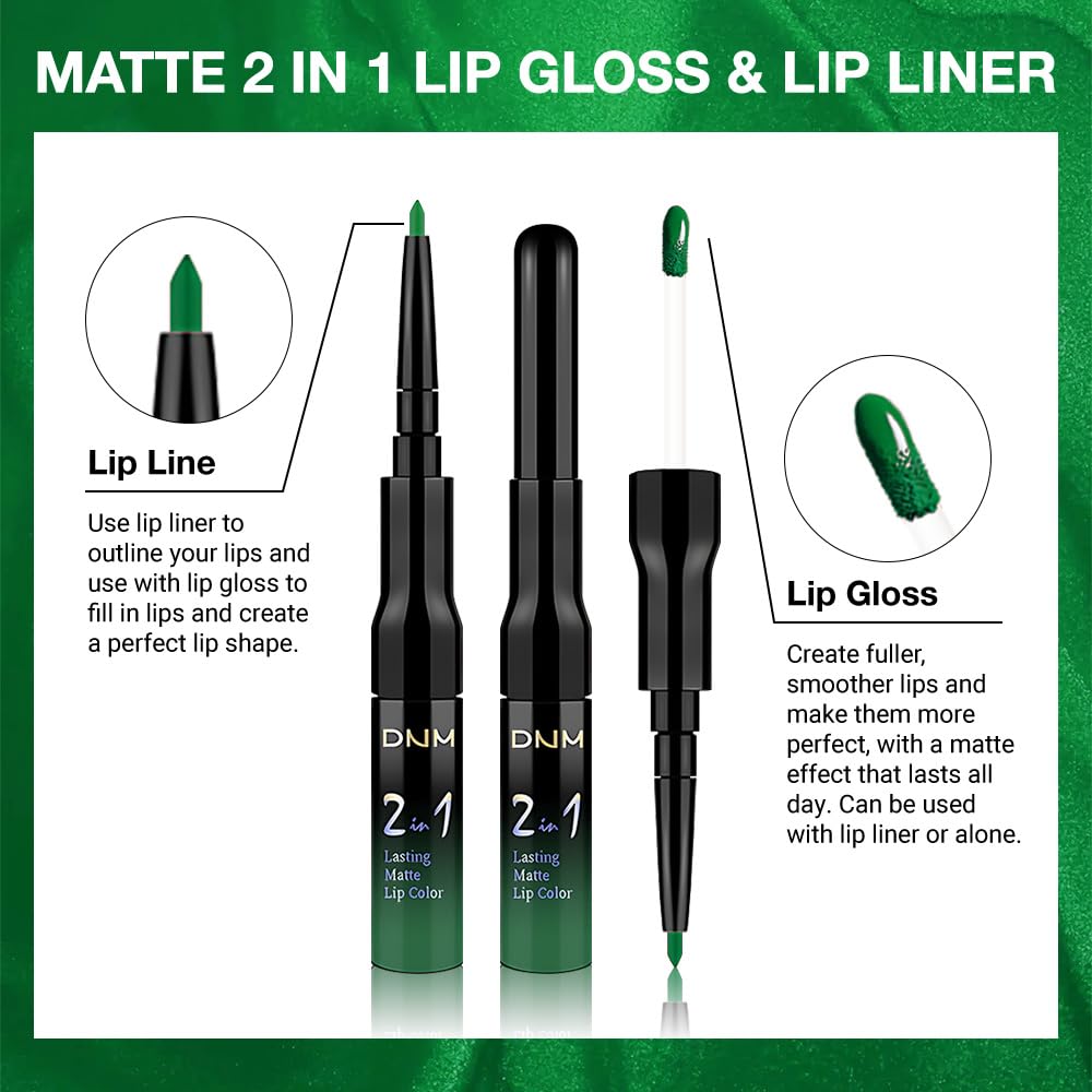 evpct 1Pcs Forest Green Matte Lip Liner & Liquid Lipstick Stain Makeup Set for Women, Green Lip