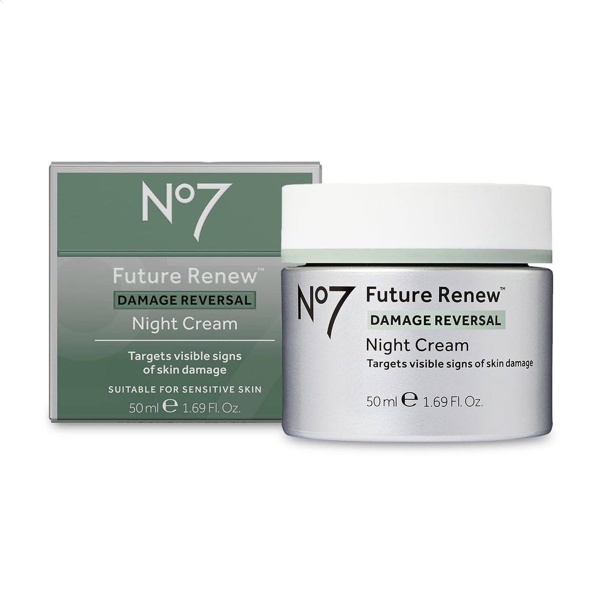 No7 Future Renew Damage Reversal Night Cream - Anti Aging Face Moisturizer - Infused with Peptide