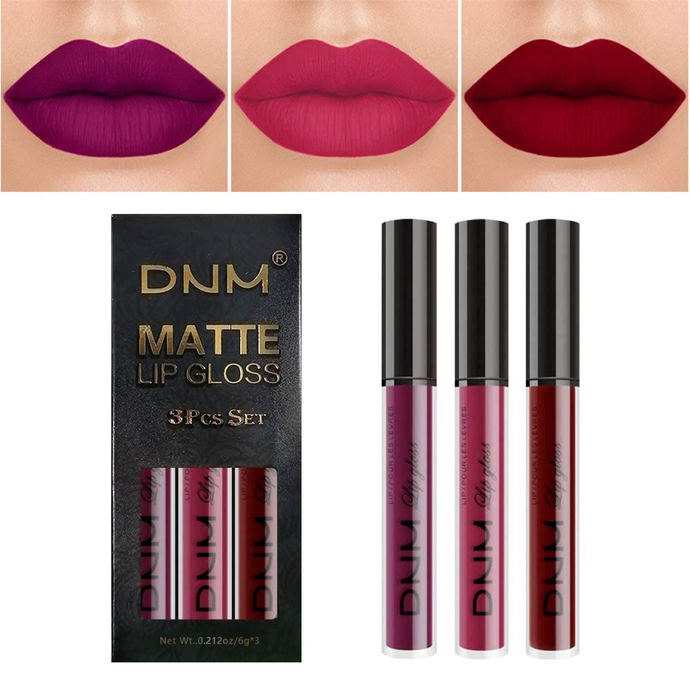 evpct 3Pcs Dark Purple Red Rose pink Matte Liquid Lipstick Sets for Black Women Matte Lipstick Lip