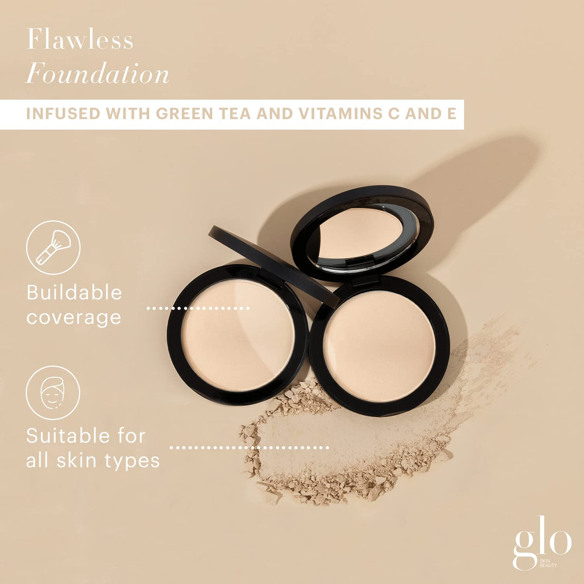Glo Skin Beauty Pressed Base Powder Foundation Makeup (Natural Fair) - Flawless Coverage for a