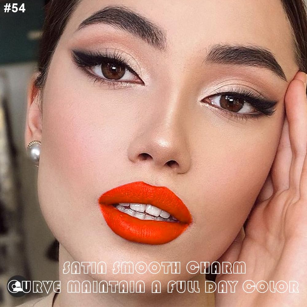 evpct 2Pcs Orange Light Fire Red Matte Liquid Lipstick Lip Gloss Stain and Retractable Lip Liner