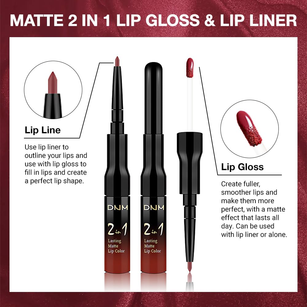 evpct 1Pcs Dark Oxblood Red Matte Lip Liner and Liquid Lipstick Stain Makeup Set for women, Red