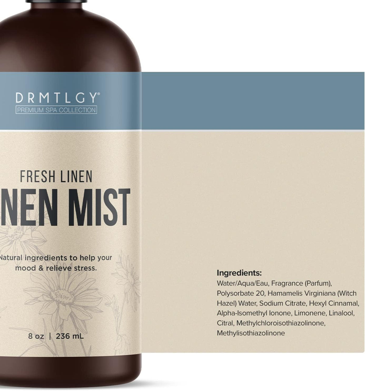 DRMTLGY Natural Fresh Linen Mist and Room Spray - Pure Essential Oils for a Pillow Spray, Linen