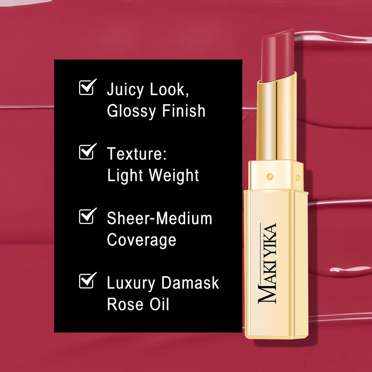 MAKI YIKA Moisture Berry Red Lipstick for Women Hydrate Lip Gloss for Dry Cracked Lips Weightless