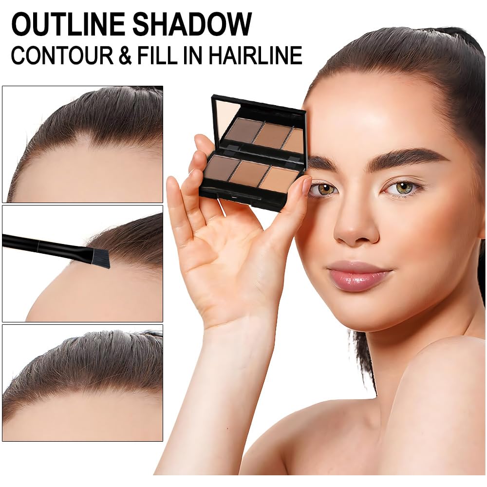 Brow Powder Kit – Long-Lasting 3-Color Brow Filler for Full, Defined Natural Brows, Contour Palette
