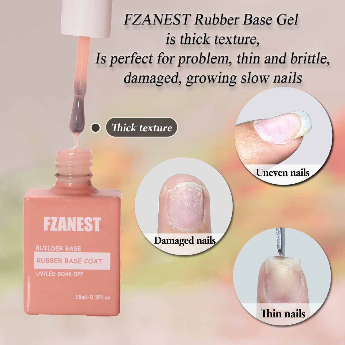 FZANEST Natural Nude Builder Gel For Nails, 15ml Rubber Builder Base Jelly Color Gel Polish Rubber