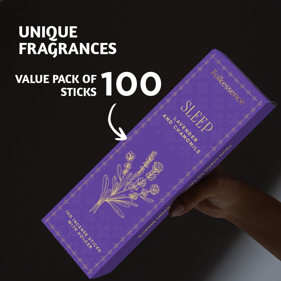 Folkulture Incense Sticks | Set of 100 Insence-Sticks with Holder for Relaxation | Lavender &