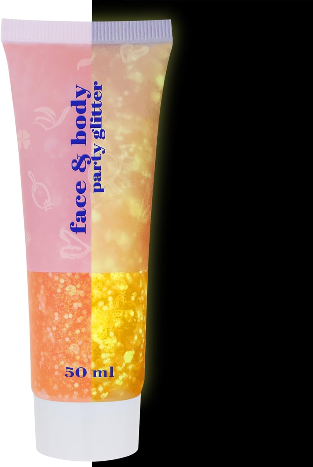 MEICOLY Neon Orange Body Glitter Gel,UV Blacklight Chunky Face Glitter Gel,Glow in The Dark Glitter