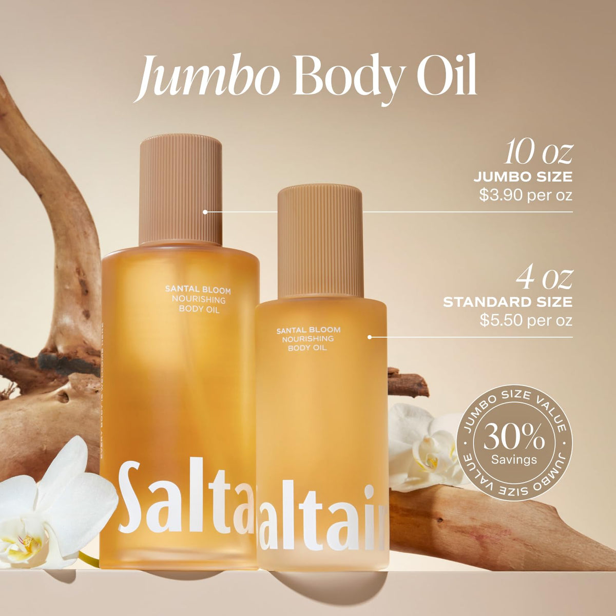 Saltair Body Oil. Jumbo Size Santal Bloom After Shower and Bath Oil Moisturizer for Women and Men.