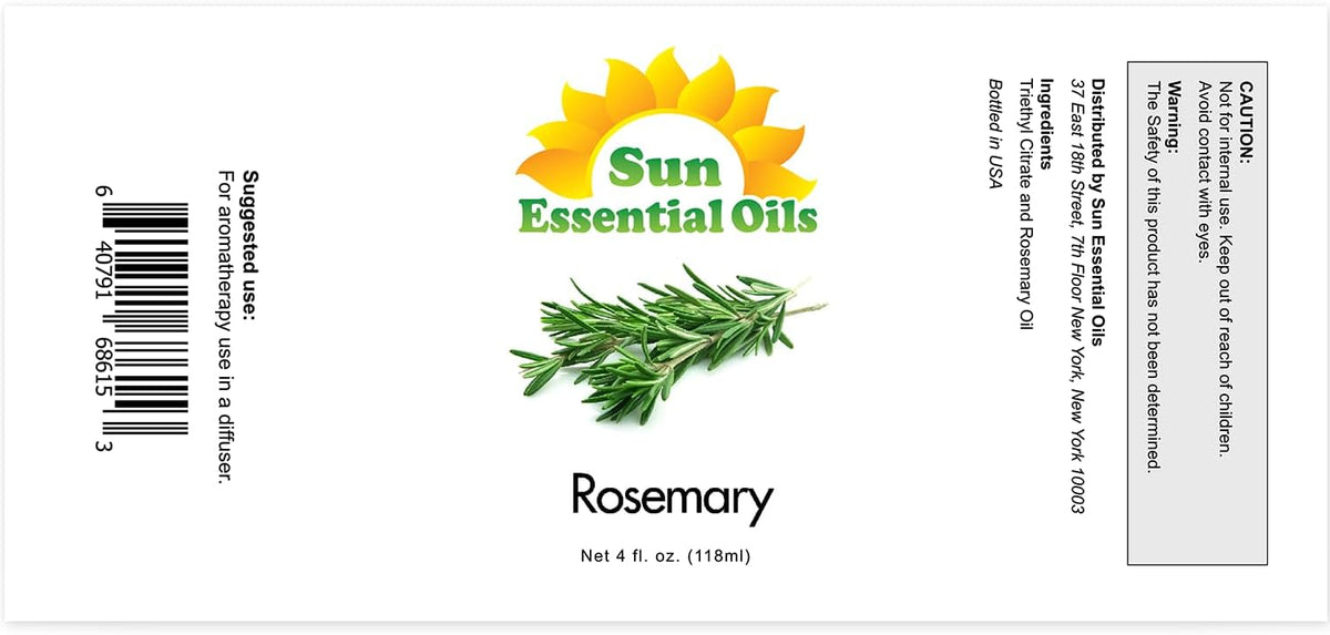 Sun Essential Oils - 4 oz Rosemary Essential Oil for Hair Growth, Skin, Scalp - Drops for Diffuser