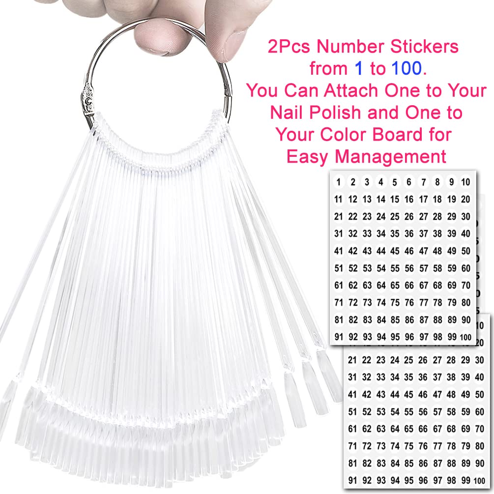 JASSINS 100 Pcs Clear Fan-shaped False Nail Swatch Sticks Nail Polish Practice Display Art Tips