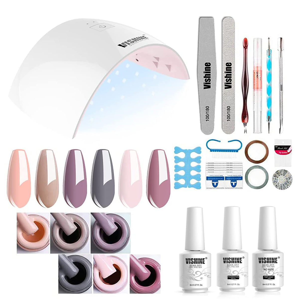 Gel Nail Polish Starter Kit - 6 Colors Gel Polish Set Base Top Coat, 36W LED UV Nail Lamp with Full