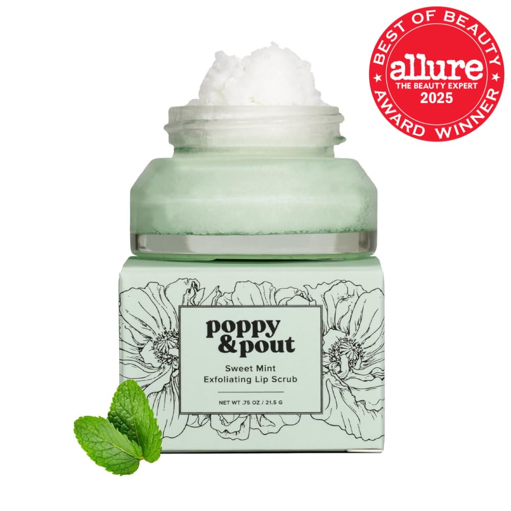 Poppy & Pout Natural Lip Scrub, Moisturizing Sugar Scrub for Dry Lips, Lip Scrubber Exfoliator with