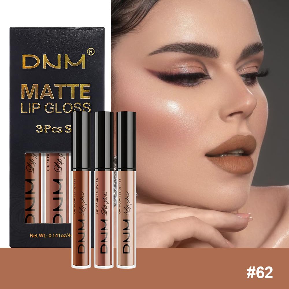 evpct 3Pcs Chocolate Red Brown Nude Matte Liquid Lipstick Lip Stain Sets for Women, Matte Lipstick