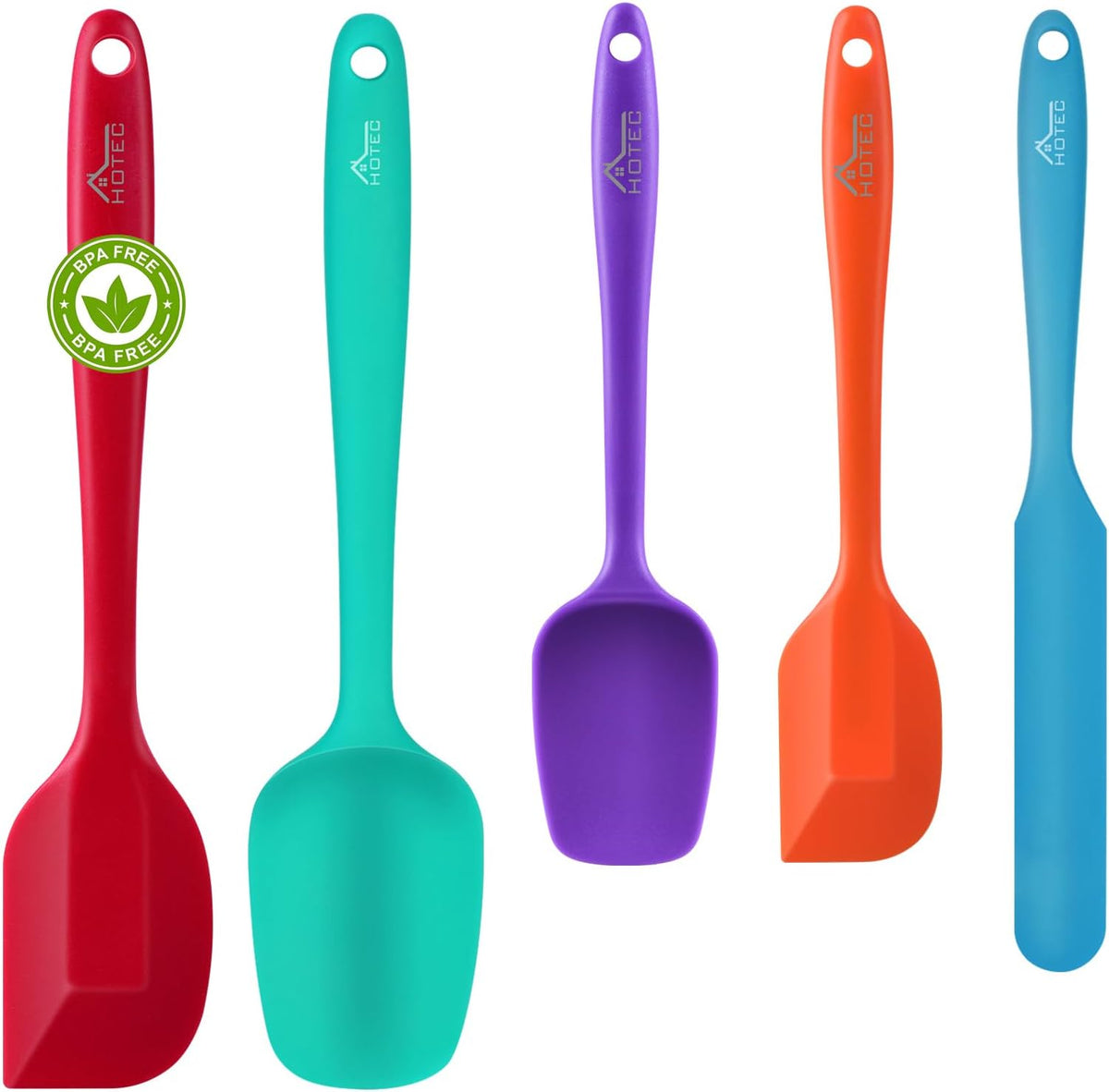 HOTEC Heat Resistant 600℉ Food Grade Silicone Rubber Spatula Set for Baking, Cooking, and Mixing