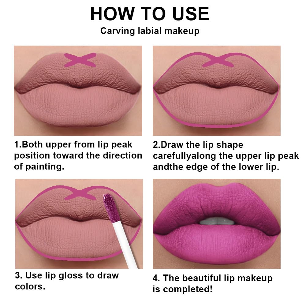 evpct 2Pcs Fuchsia Red Matte Lip Liner and Lipstick Combo Set for Women, Fuchsia Lip Combo Set