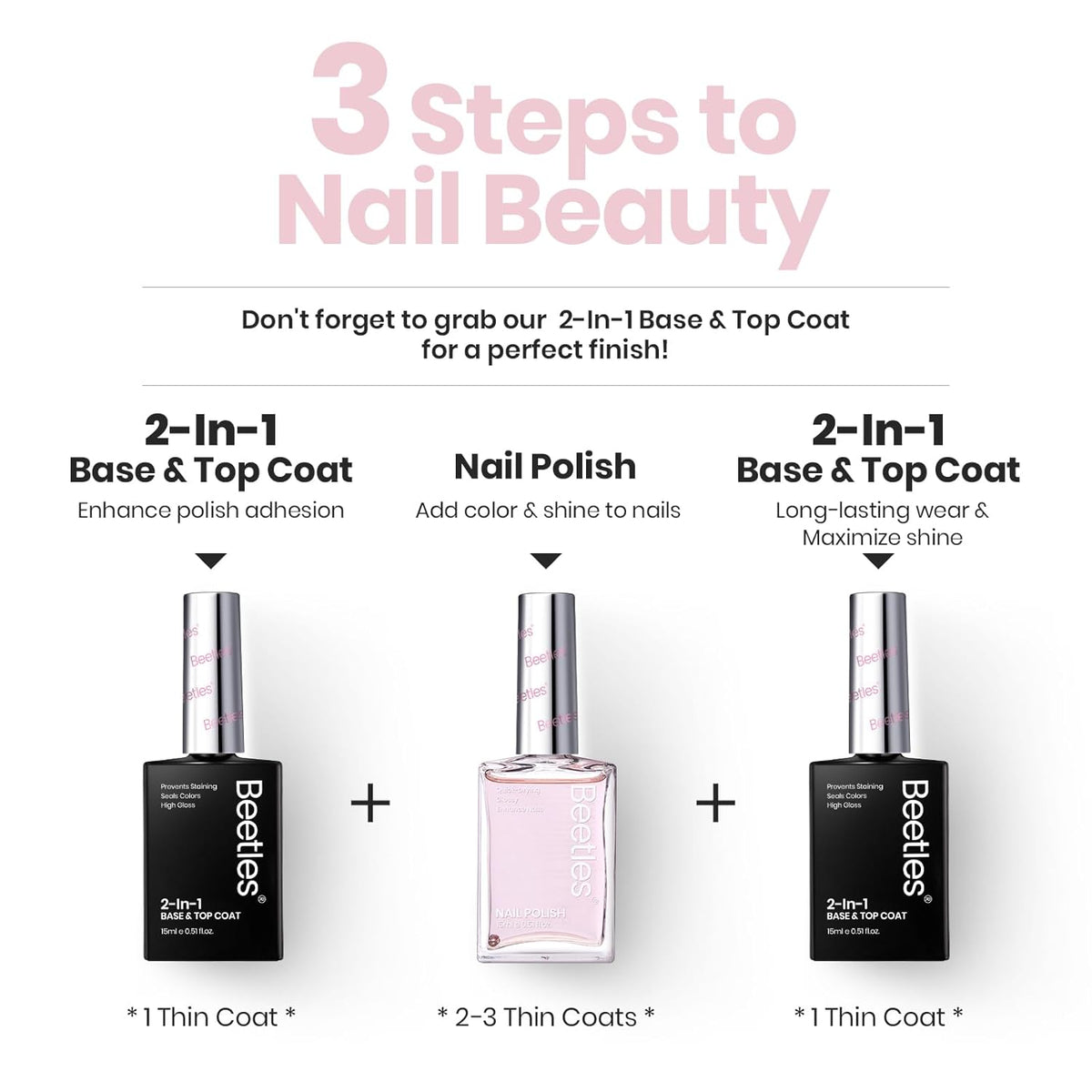 Beetles Nail Strengthener - Pink Shine Nail Concealer Air Fast Dry Natural Nail Hardener and Growth