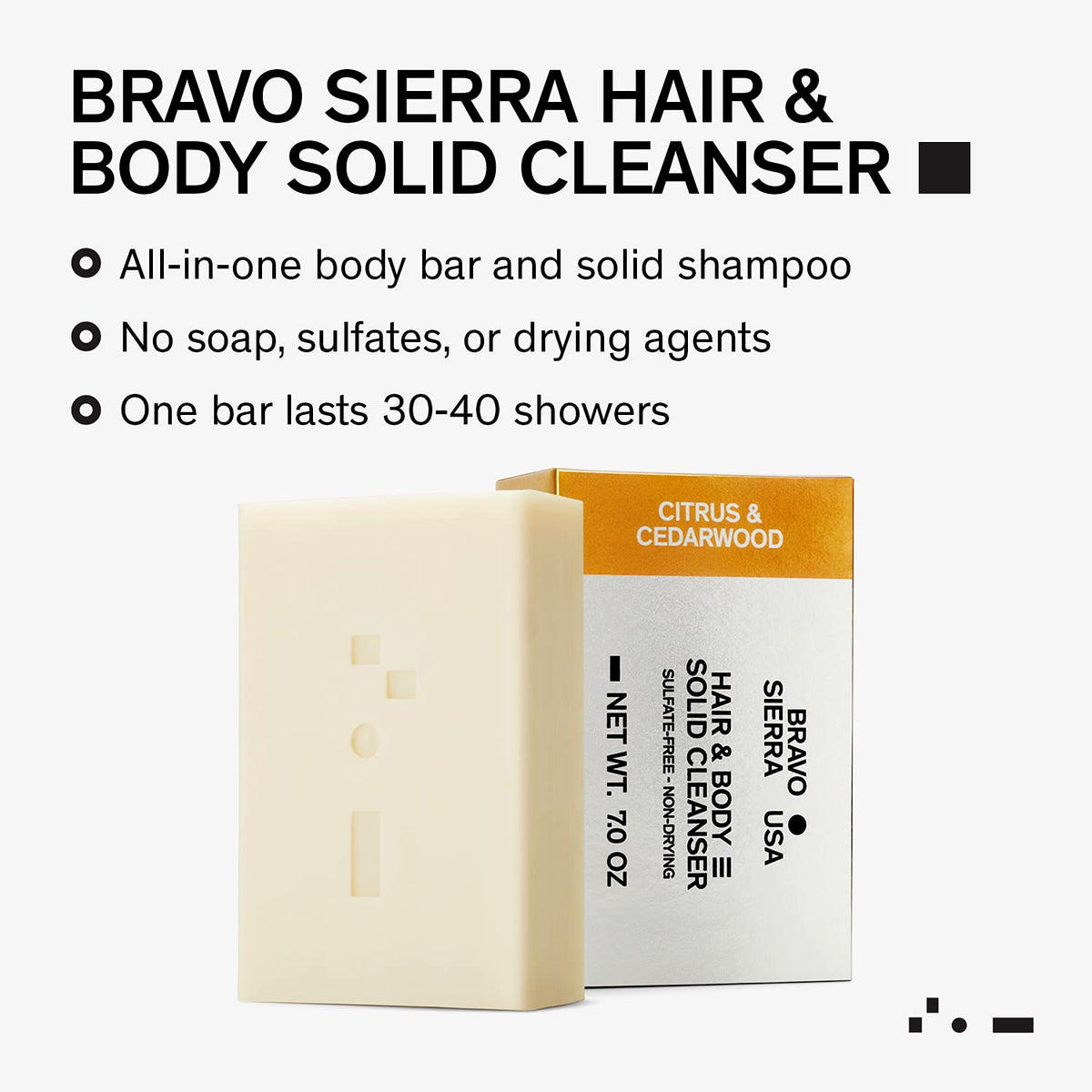 Bravo Sierra All-In-One Shampoo & Face Soap Bar - Citrus & Cedarwood, Coconut, Shea Butter and Oat
