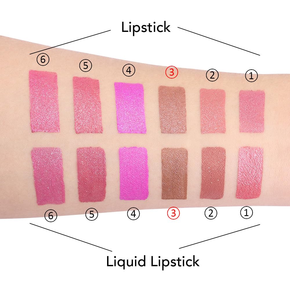 evpct 2 in 1 Nude Brown Glitter Metallic Shimmer Diamond Lipstick and Lip Gloss Set for Women Long