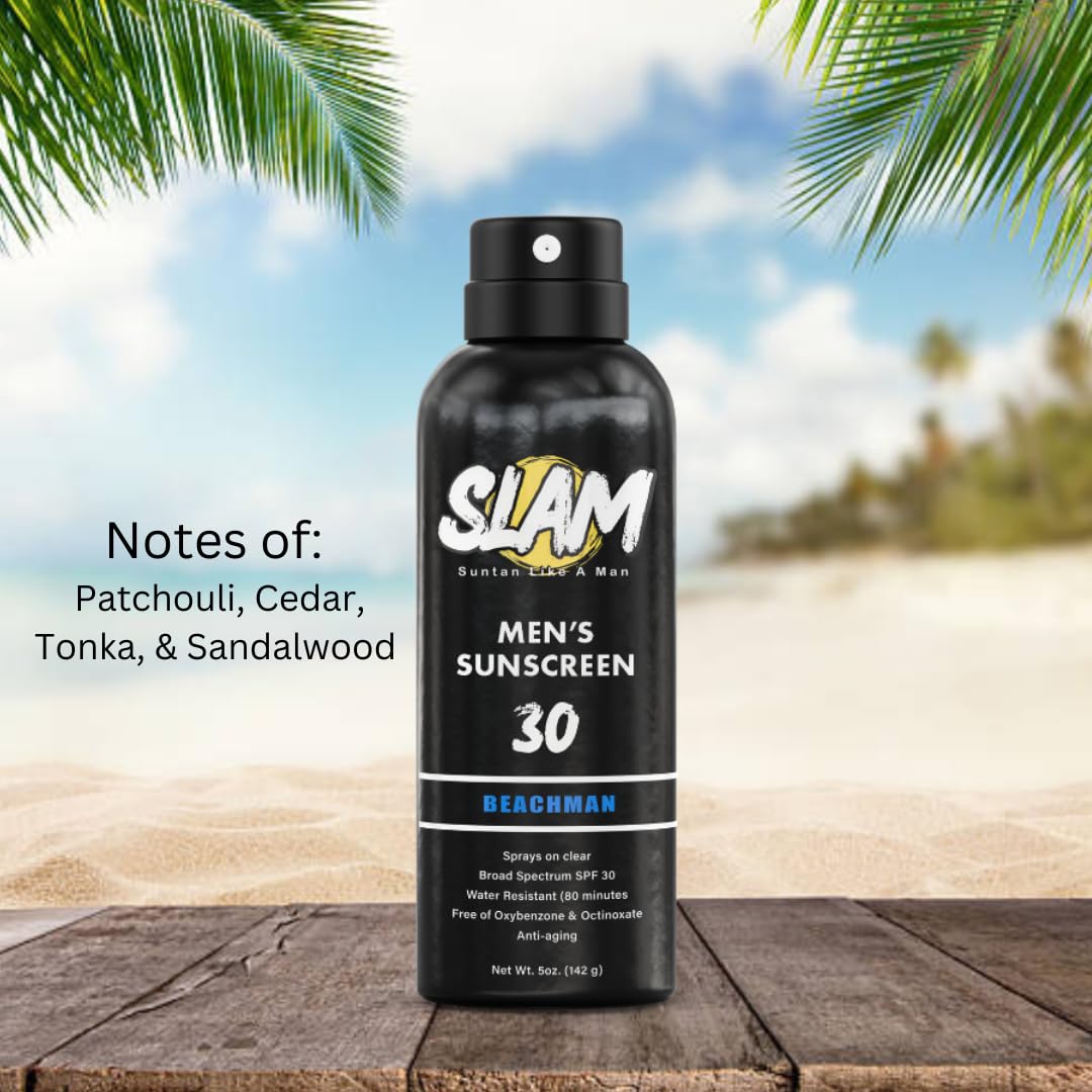 SLAM BeachMan Men's Scented Sunscreen Spray SPF 30 – Broad Spectrum Sun Screen for Face & Body