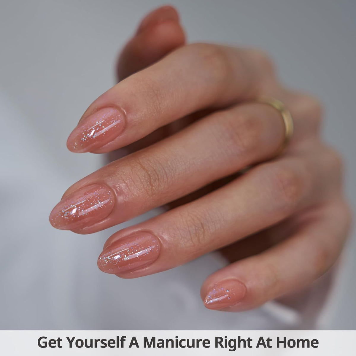 BTArtbox Press On Nails Short - Lamp-Curable Sparkly Almond Press On Nails with Glue for Women