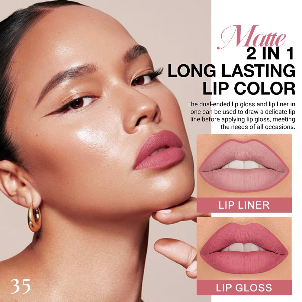 evpct 1Pcs Mauve Pink Matte Lip Liner and Liquid Lipstick Stain Makeup Set for Women, Light Mauve