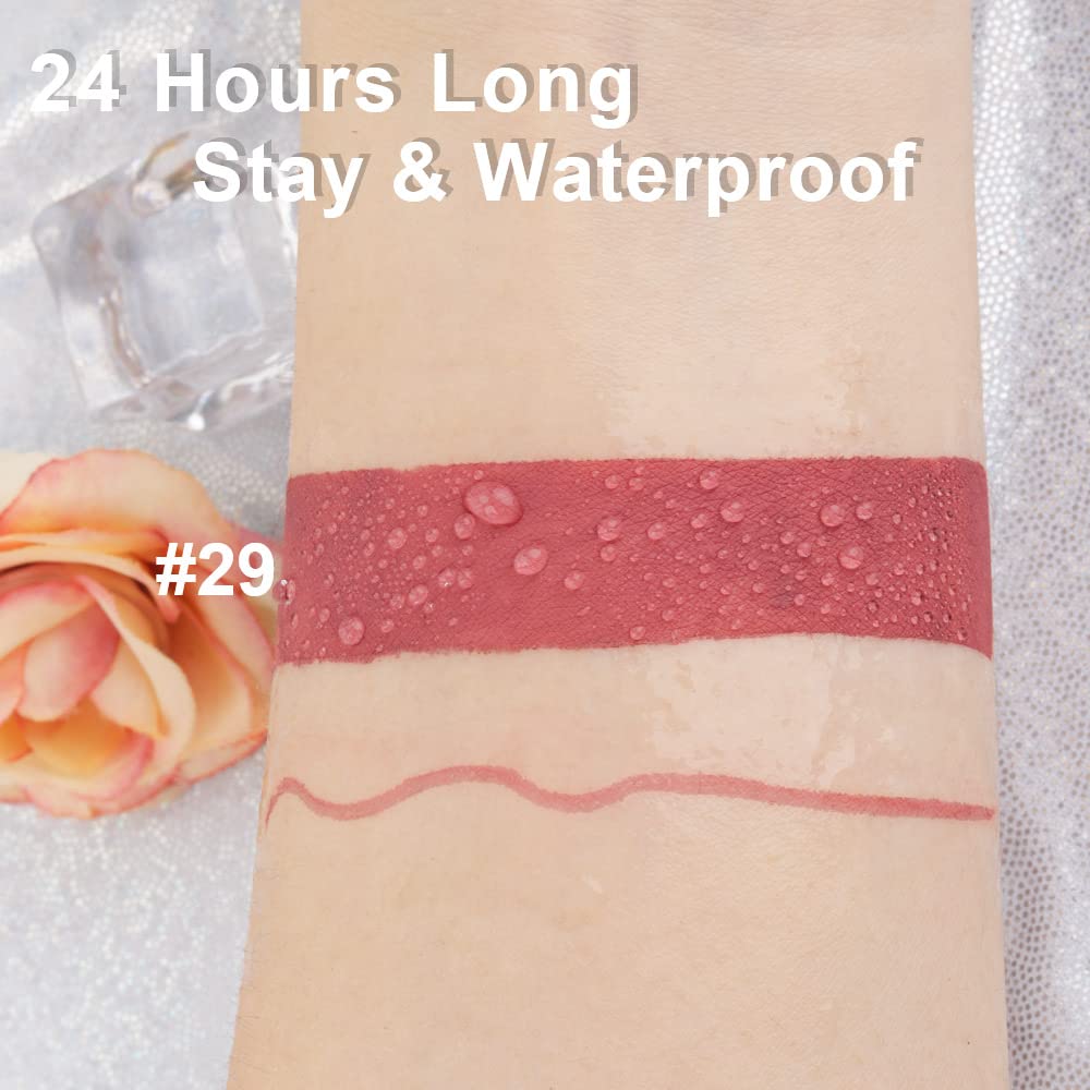 evpct 2Pcs Antique Rose Matte Lip Liner and Lipstick Pencil Makeup Set Brown Liquid Lipstick Lip