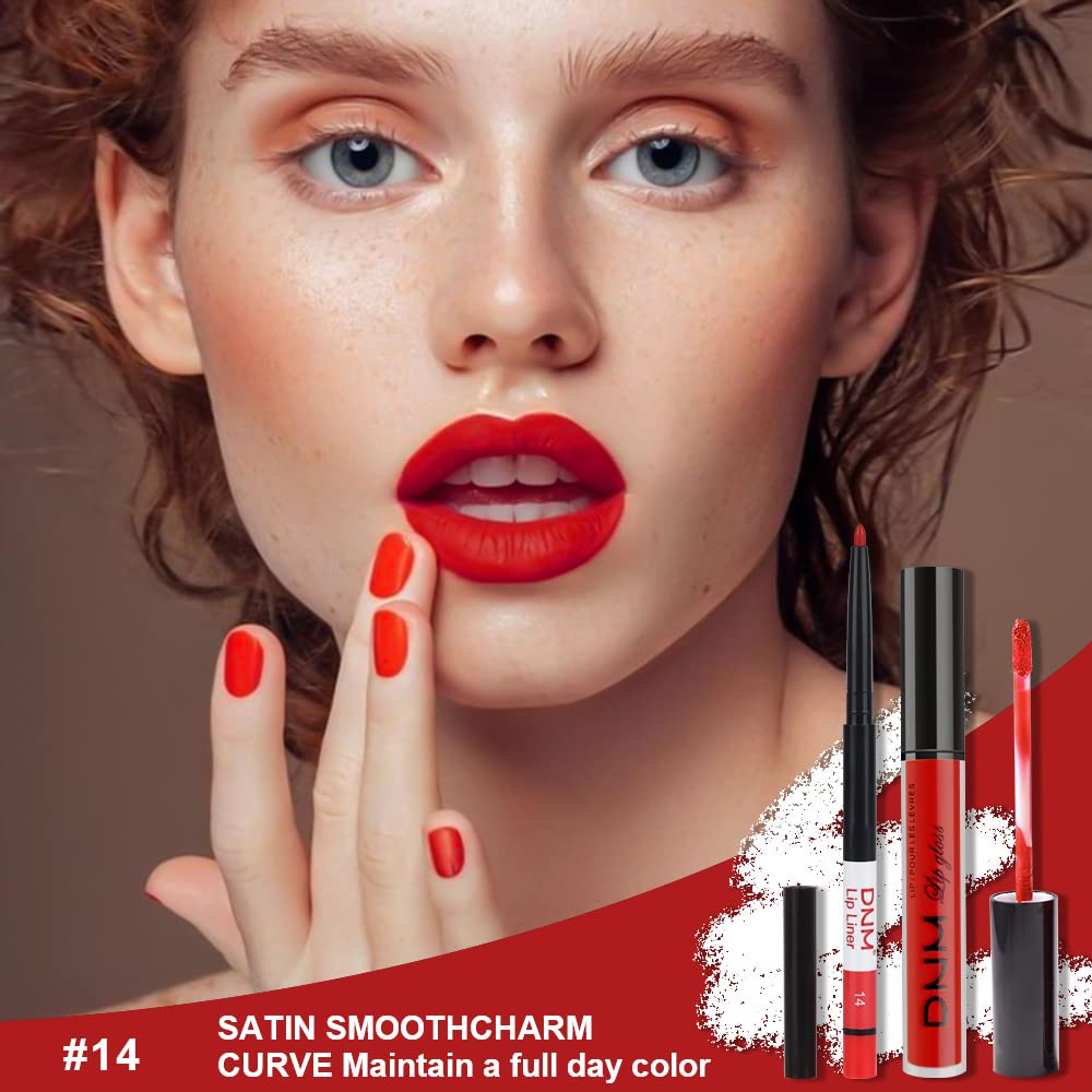 evpct 2Pcs Ruby Red Matte Lip Liner and Lipstick Combo Red Lip Gloss Stains Pencil Makeup Set Women