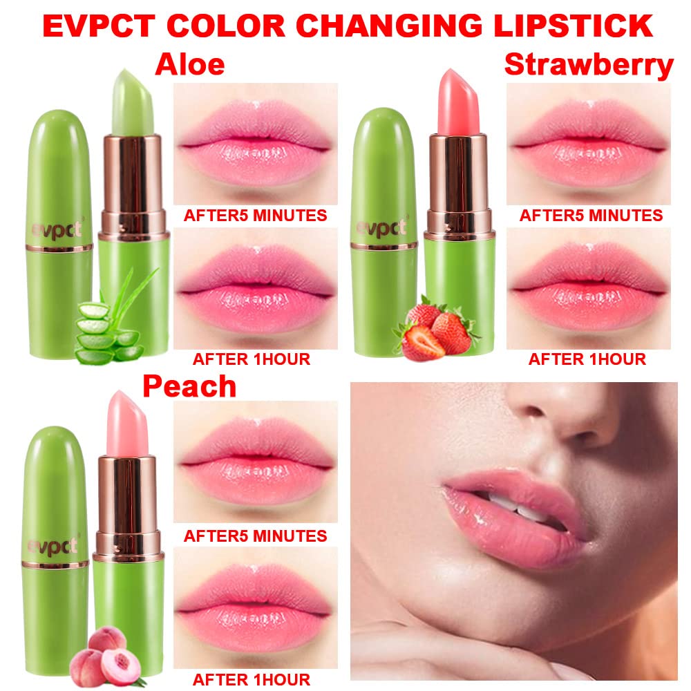 evpct 3Pcs Magic Color Changing Lipstick Long Lasting Waterproof 24 Hours Original for Women, Aloe