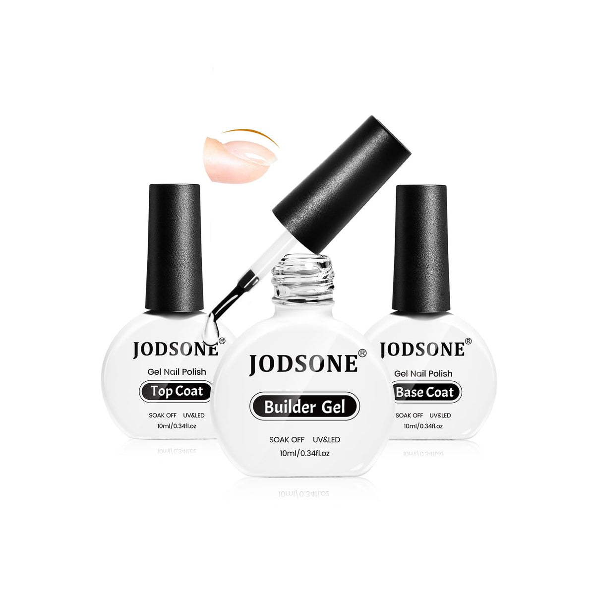 JODSONE 3Pcs 10ml Top Coat Base Coat Builder Gel Set – No Wipe Gel for Strengthening Thickening and