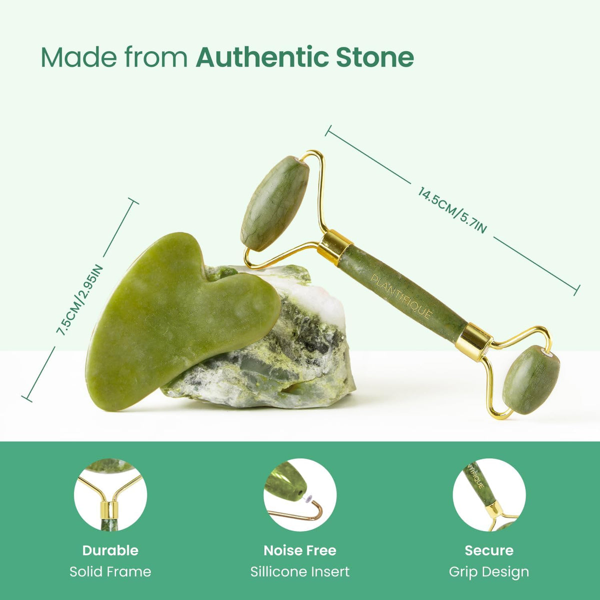 PLANTIFIQUE Jade Roller & Gua Sha Set – Real Jade Facial Tools for Skin Care Routine – Certified