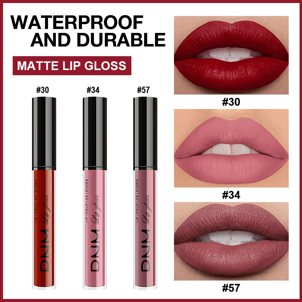 evpct 3Pcs Dark Red Mauve Maroon Matte Liquid Lipstick Lip Stain Sets for Women, Matte Lipstick
