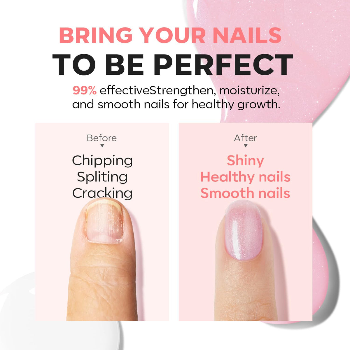 modelones Nail Strengthener, Sparkle Pink Nail Natural Concealer Foundation Polish Air Dry Nail