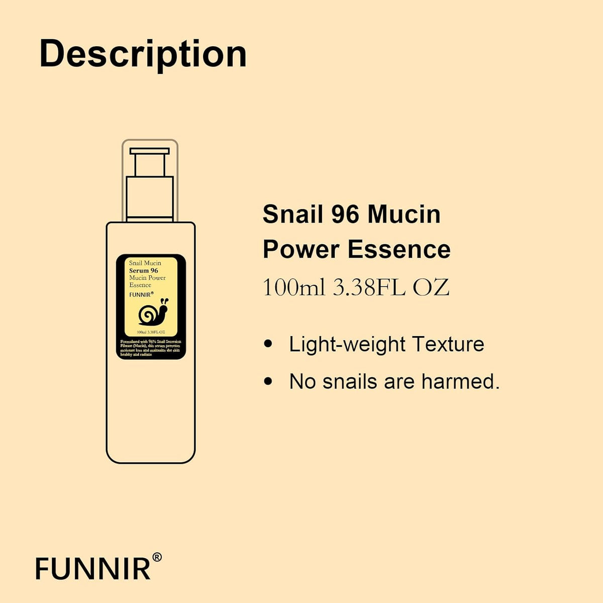Snail Mucin 96% Essence 100ml, Hydrating Serum for Face with Snail Secretion Filtrate for Dull