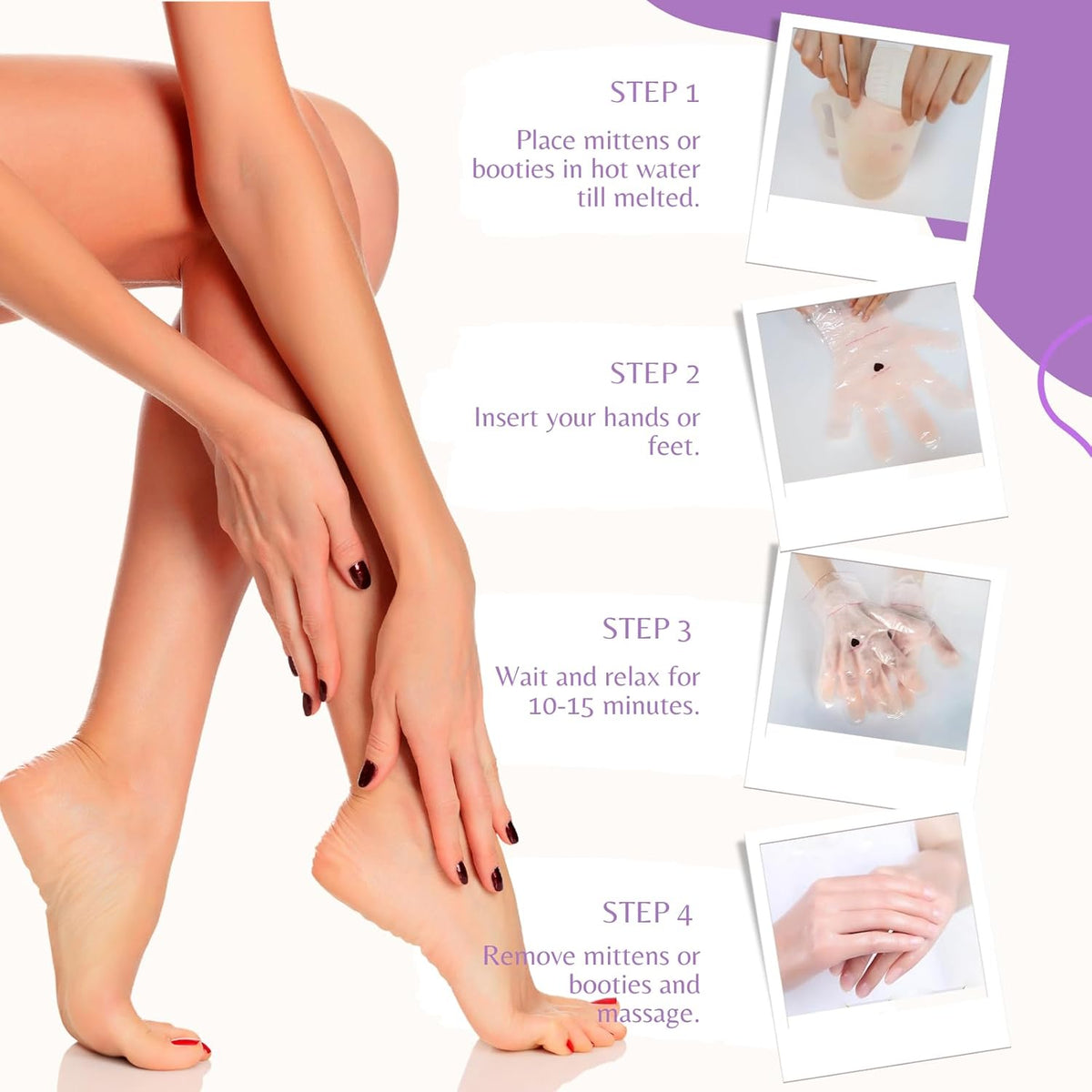 10-Minute Paraffin Hand & Foot Treatments, Self Contained Paraffin Wax Gloves and Booties Set for