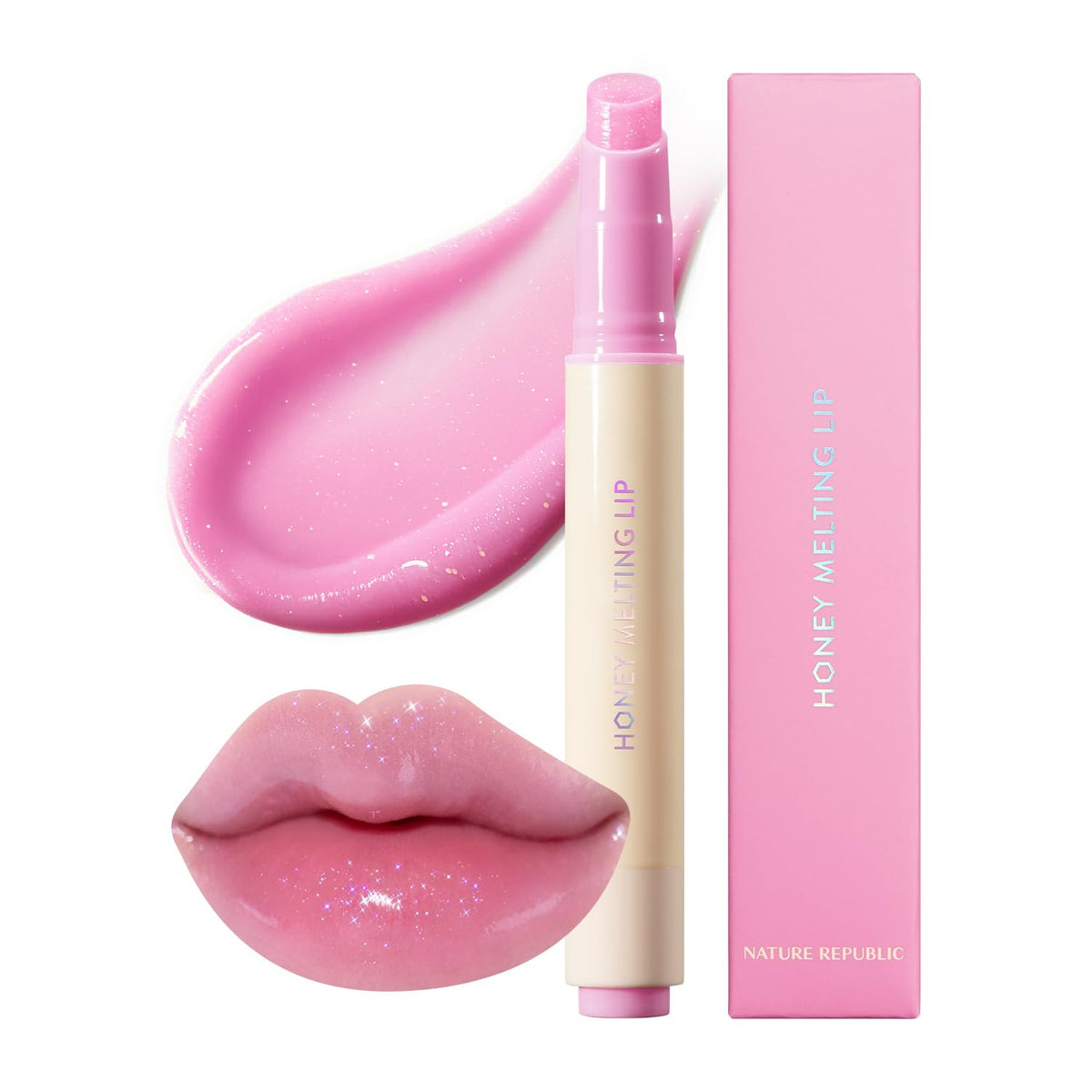 Nature Republic HONEY MELTING LIP GLITTER (13 AURORA) SOFT LIP STICK Hydrating Gloss, Moisturizing
