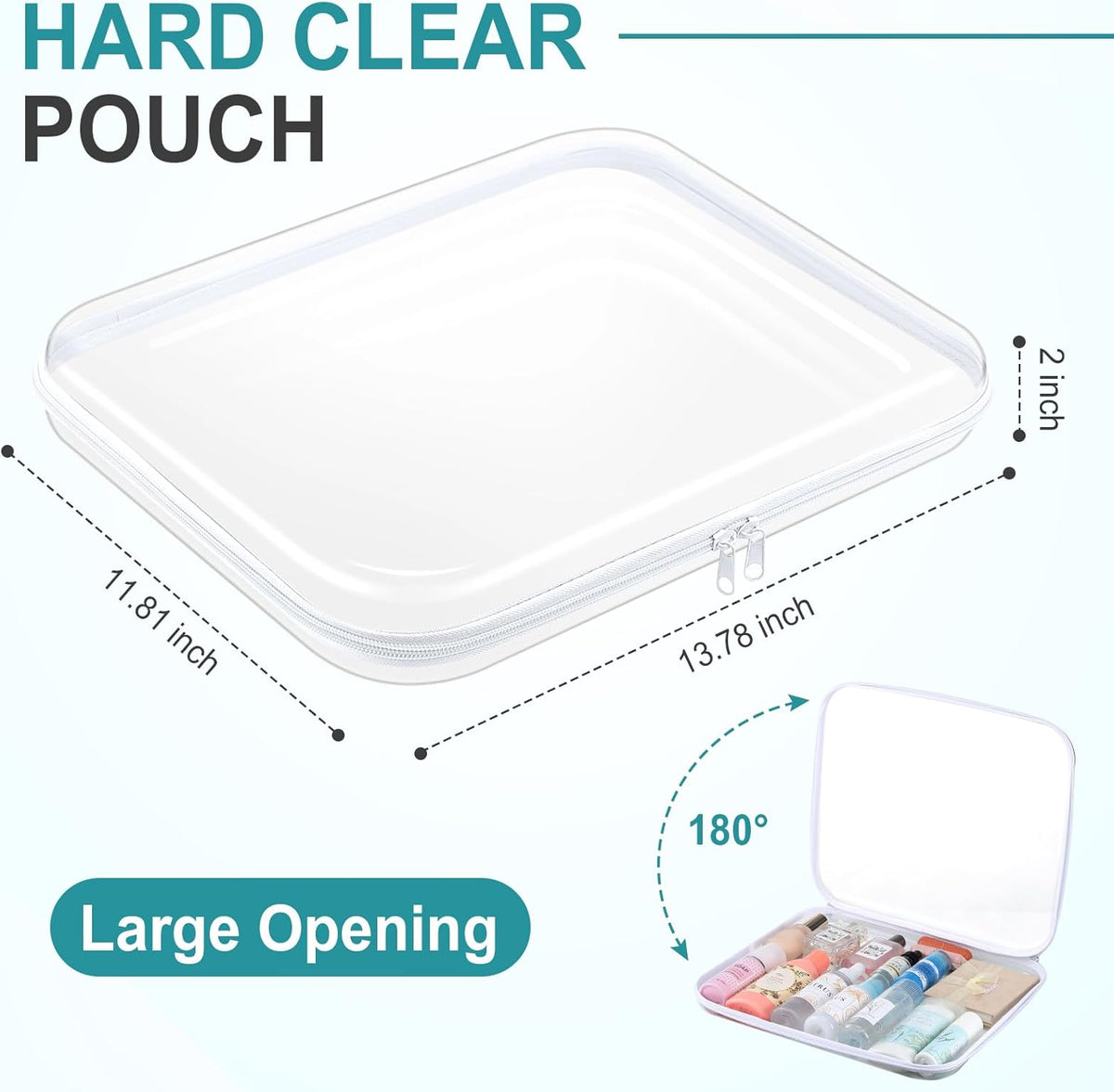 Hoolerry 4 Pcs Hard Clear Zipper Case Makeup Bags Plastic Pencil Pouch Transparent Storage Box