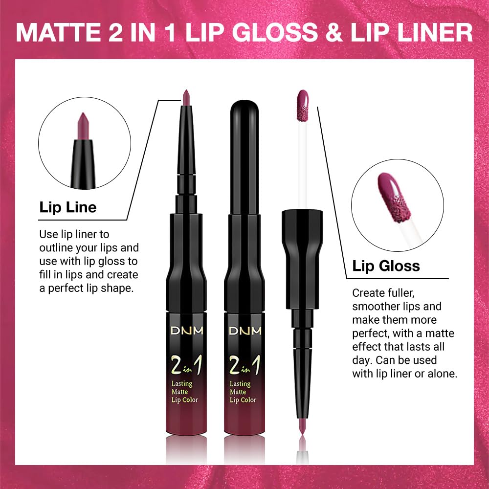 evpct 1Pcs Hot Mauve Matte Lip Liner & Liquid Lipstick Stain Makeup Set for Women, Hot Mauve Lip
