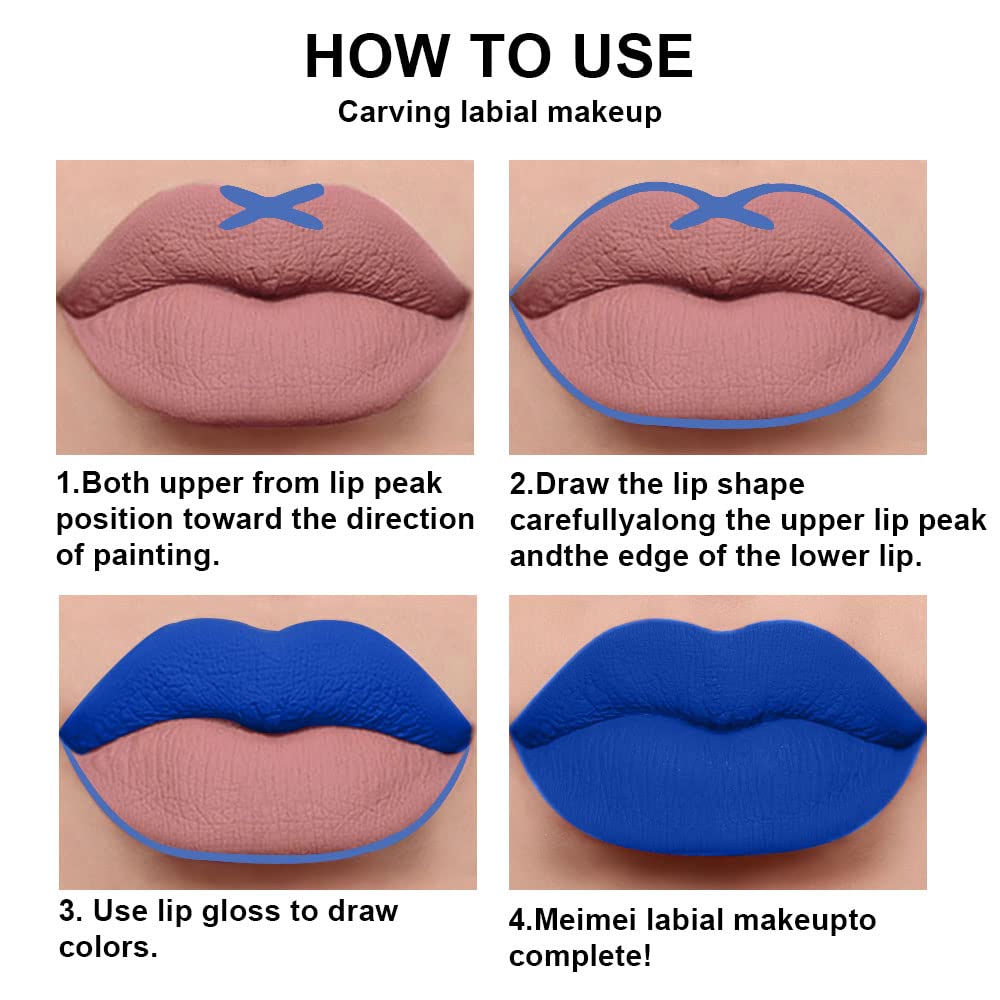 evpct 2Pcs Royal Light Blue Matte Liquid Lipstick and Lip Liner Pencil Makeup Set Blue Lipstick 24H
