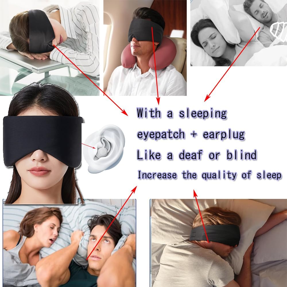 Silk Eye Sleep Mask for Sleeping Women Men, Blackout Blindfold Eye Mask+soundproof Ear Plugs, Rest