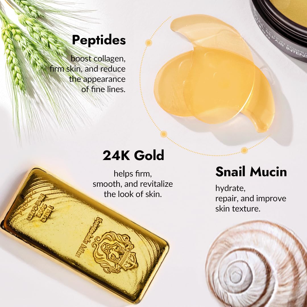 MIZON Under Eye Patches for Puffy Eyes & Dark Circles, 24K Gold & Snail Mucin, 60 Pcs