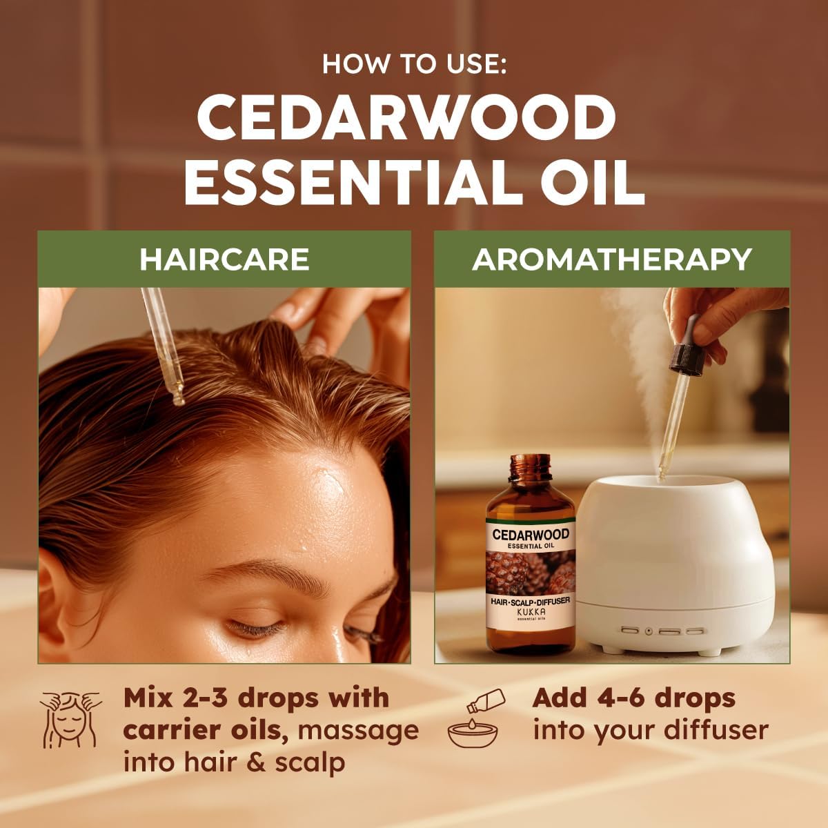 Kukka Cedarwood Essential Oil for Hair Skin & Diffuser - 4 Fl Oz - Cedarwood Oil for Hair