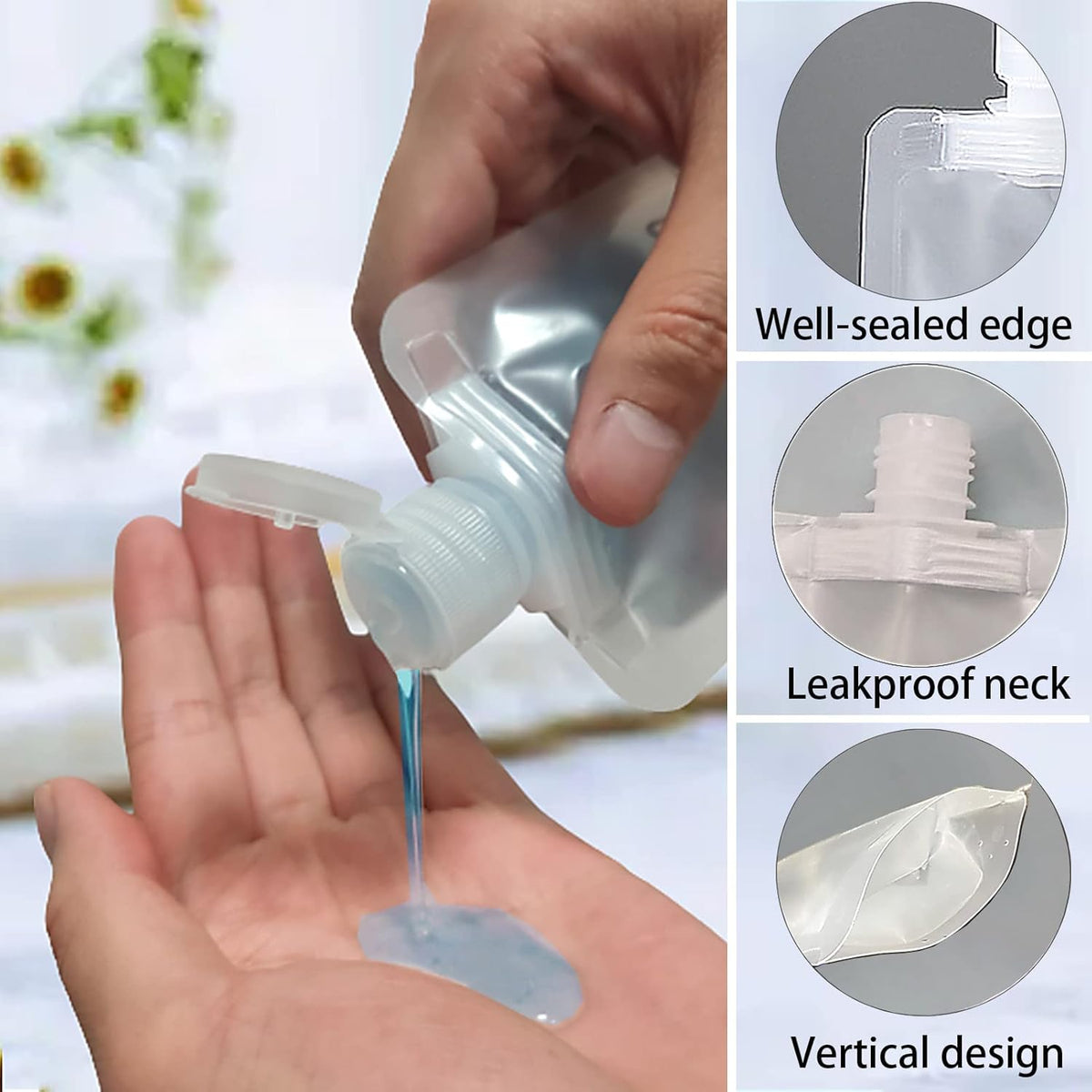 29 PCS Travel Size Refillable Empty Squeeze Pouch TSA Approved Travel Pouches for Toiletries Liquid